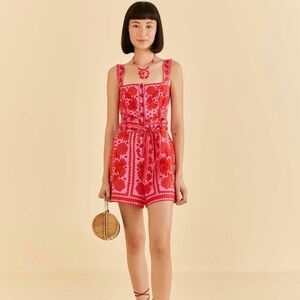 Farm Rio Red Jungle Scarf Romper